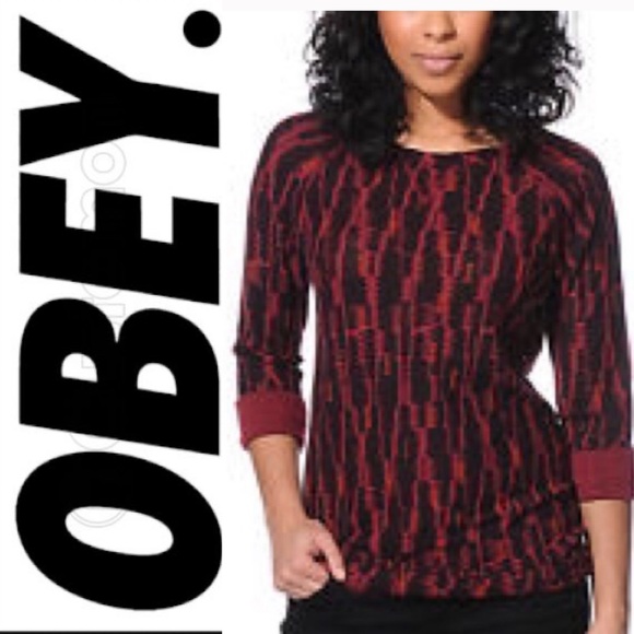 Obey Sweaters - Obey Crewneck sweater skater Burgundy black top